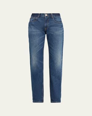 Brandon Maxwell Beau Buckle-Waist Straight-Leg Jeans - Blue