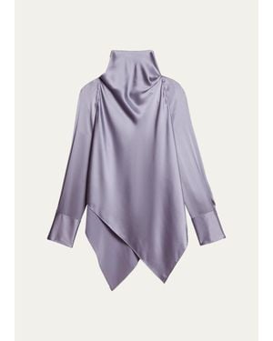Helmut Lang Silk Long-Sleeve Tieneck Top - Purple