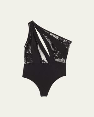 LIVY Broadway Cutout Microfiber And Lace Bodysuit - Black