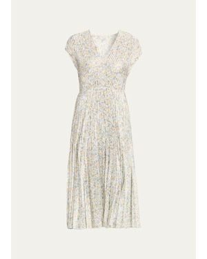 Vince Citrine Bloom Pleated Satin Dress - White