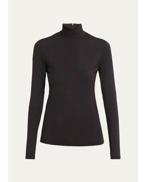 Akris Punto Mock Neck Long-Sleeve Jersey Top - Black