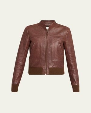 The Row Bader Leather Aviator Jacket - Red