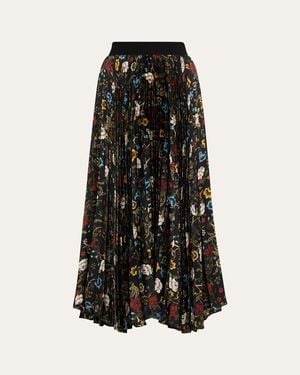 Alice + Olivia Tapestry Trails Katz Asymmetric Pleated Maxi Skirt - Black