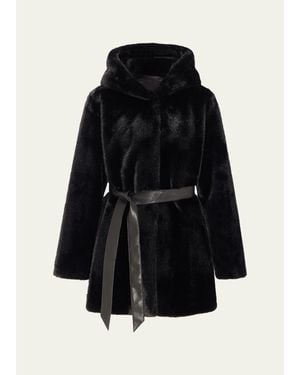 Lyla Grant Fur-Free Faux Mink Hooded Coat - Black