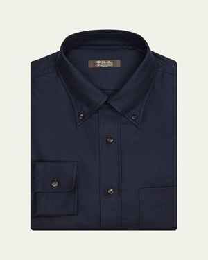 Loro Piana Elia Button-Collar Pocket Sport Shirt - Blue