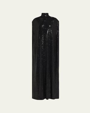 Michael Kors Cap-Sleeve Sequined Shift Gown - Black