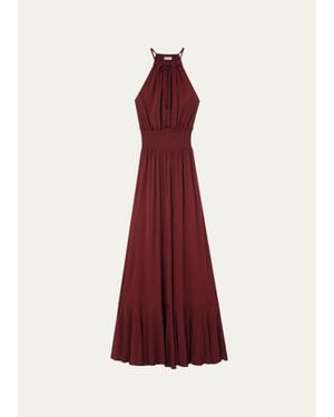 Burberry Leona Smocked Drawstring Halter Maxi Dress - Red