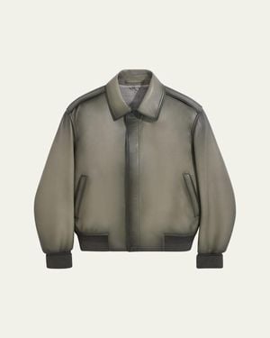 Berluti Leather Hidden-Zip Bomber Jacket - Gray
