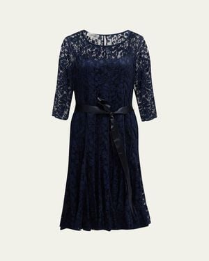 Teri Jon 3/4-Sleeve Lace Overlay Cocktail Dress - Blue