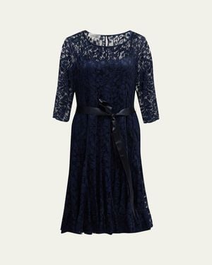 Teri Jon 3/4-Sleeve Lace Overlay Cocktail Dress - Blue
