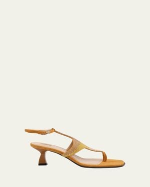 NODALETO Dona Nova Embellished Suede Kitten-Heel Sandals - Natural