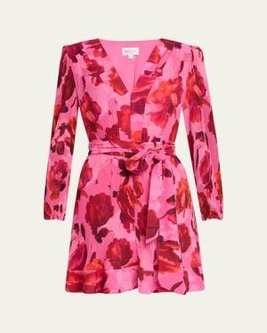 MILLY Liv Pleated Floral-Print Mini Dress - Pink
