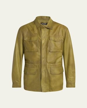 Kiton Leather Flap-Pocket Field Jacket - Green