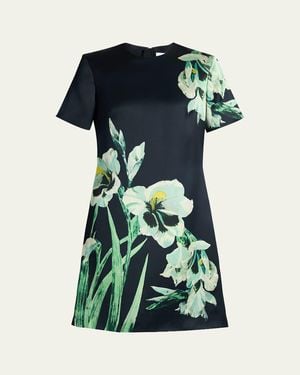 Erdem Floral Duchess Satin Mini Dress - Green