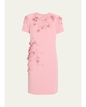 Teri Jon Floral Applique Crepe Dress - Pink