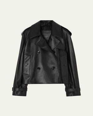 Burberry Cropped Leather Mayfair Trench Jacket - Black