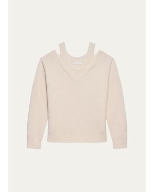 Helmut Lang Cold-Shoulder Wool Top - White