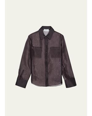 SER.O.YA Estella Sheer Silk Organza Button-Down Shirt - Purple