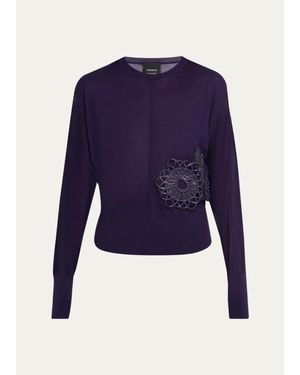 Akris 3D Woven Appliqué Cashmere-Silk Dolman-Sleeve Sweater - Blue