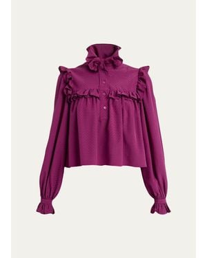 Chloé Textured Ruffled Silk Top - Purple