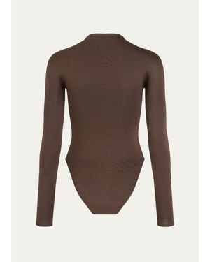 Alaïa Semi-Sheer Mock-Neck Bodysuit - Brown