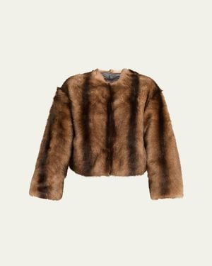 Nili Lotan Elan Lamb Shearling Collarless Jacket - Brown