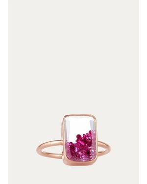 Moritz Glik 18K Rose Ten Fourteen Ring With Petite Rubies - Pink