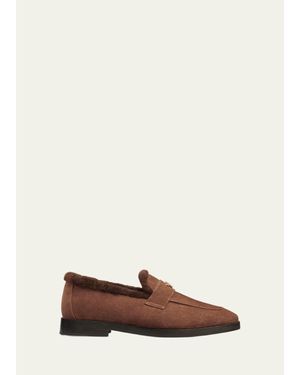 Bougeotte Suede And Shearling Loafers - Brown