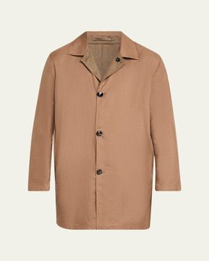 Kiton Wool And Silk Herringbone Reversible Raincoat - Natural