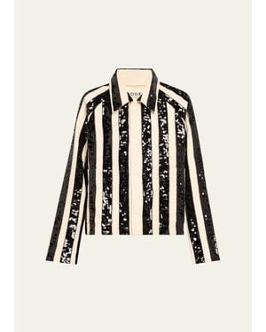 Bode Grandstand Sequined Stripe Cropped Jacket - Black