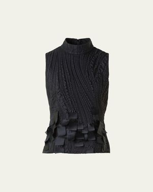 Akris Jacquard Waves And Ribbons Silk-Blend Blouse - Blue