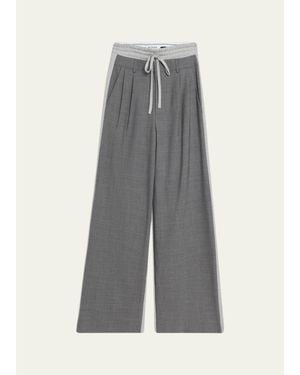 Monse Tailored Wool Combo Wide-Leg Sweatpants - Gray