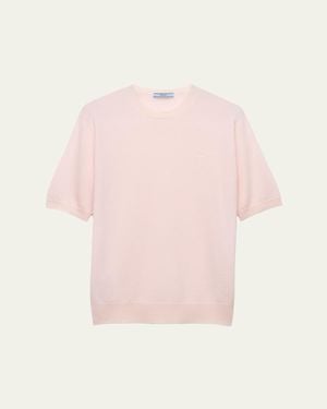 Prada Superfine Cashmere Short-Sleeve T-Shirt - Pink