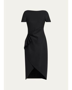 Oscar de la Renta Short-Sleeve Draped Midi Dress - Black