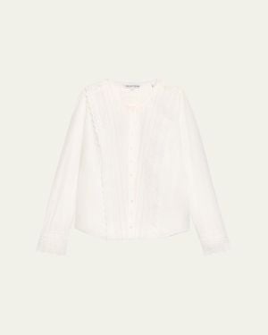 Veronica Beard Clermont Embroidered Long-Sleeve Blouse - Natural