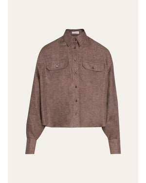 Brunello Cucinelli Sparkling Linen-Blend Button-Down Shirt - Brown