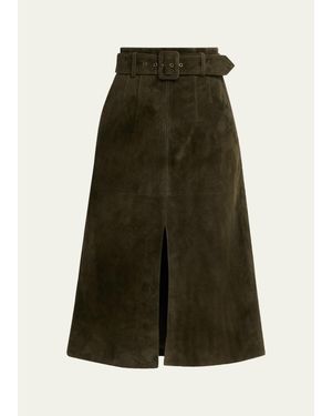 Veronica Beard Alexie Suede Midi Skirt - Green