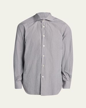 Kiton Mini-Check Cotton Button-Down Shirt - Gray