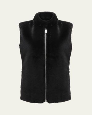 Gorski Select Lamb Shearling Zip Vest With Loro Piana Wool Back - Black