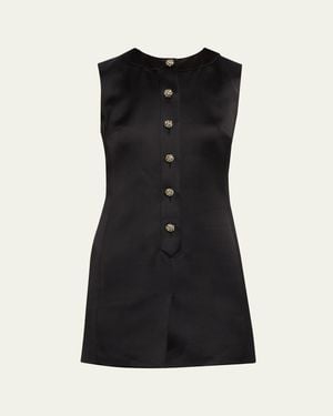 Saint Laurent Crystal Buttoned Satin Sleeveless Mini Dress - Black