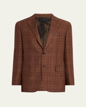 Brioni Silk And Cashmere Tonal Plaid Sport Coat - Brown