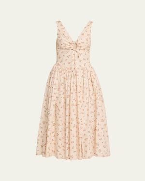 Markarian Penelope Sleeveless Floral Cotton Keyhole Midi Dress - Natural