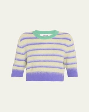 Christopher John Rogers Stripe Cropped Mohair Wool Ringer Tee - Blue