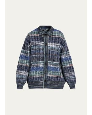 Missoni Striped Wool Oversized Turtleneck Cardigan - Blue