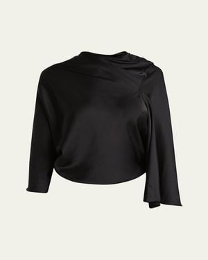 Rick Owens 3/4-Sleeve Cowl-Neck Satin Blouse - Black