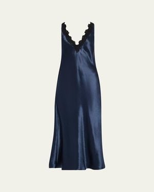 Maria McManus Lace-Trim V-Neck Satin Midi Slip Dress - Blue