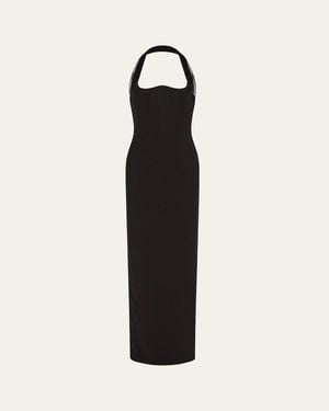 Rachel Gilbert Maria Tulle Halter Column Gown - Black