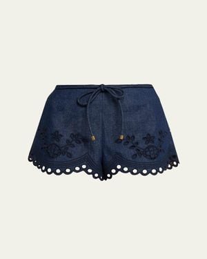 Zimmermann Mahon Broderie Denim Shorts - Blue