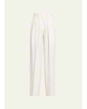 Michael Kors Pleated High-Rise Wool Pants - White