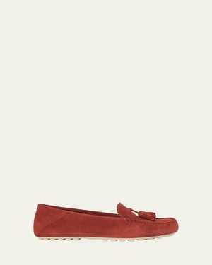 Loro Piana Suede Tassel Moccasin Loafers - Red